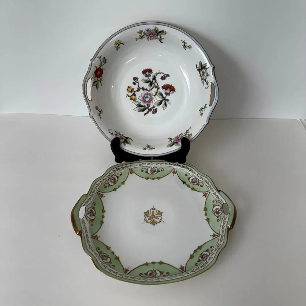 Nortitake Nippon Gold Trimmed Hand Painted 2-Handle Serving Tray & Bowl SET